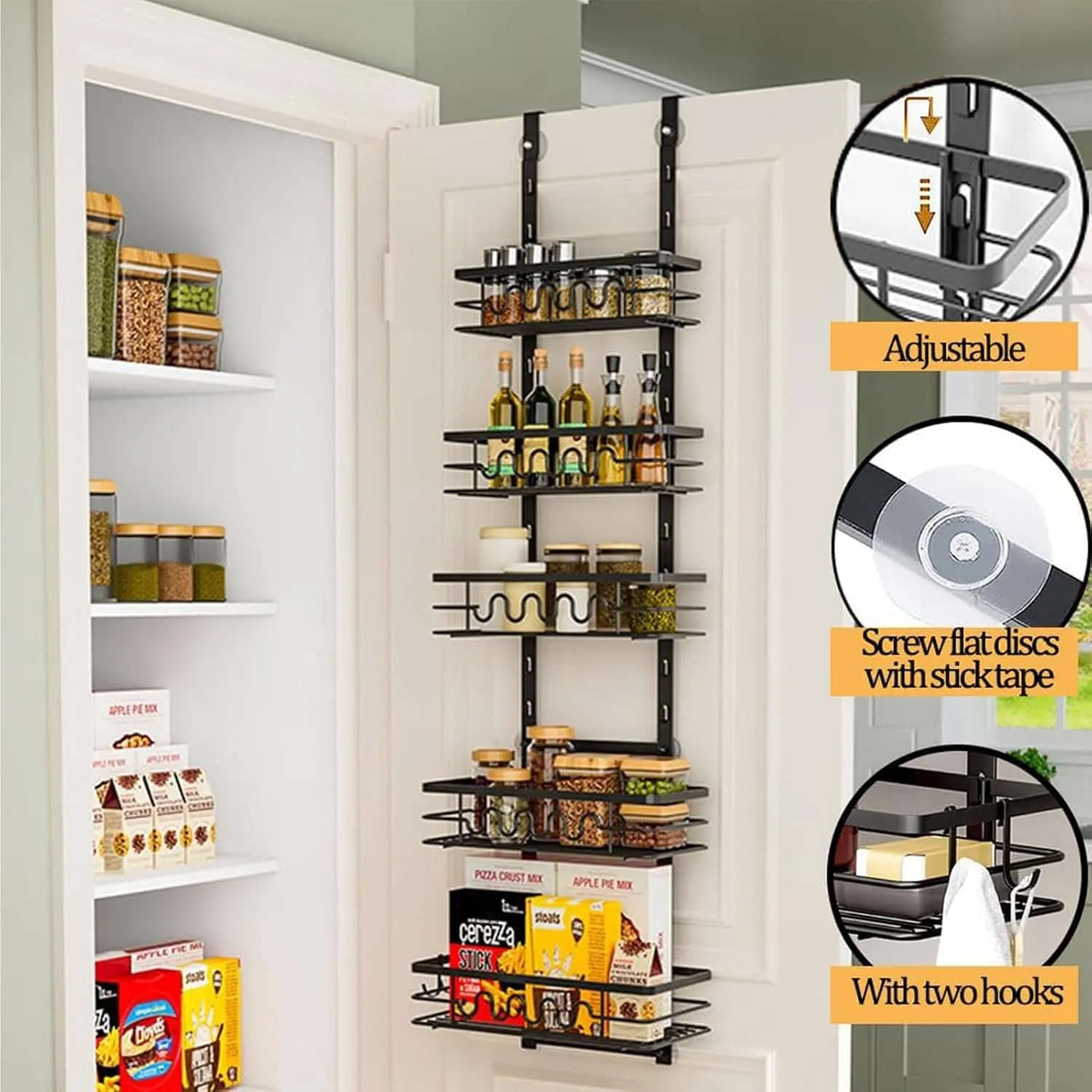 4 Tier Adjustable Baskets Over Door Pantry Organiser | Home Kitchen Storage