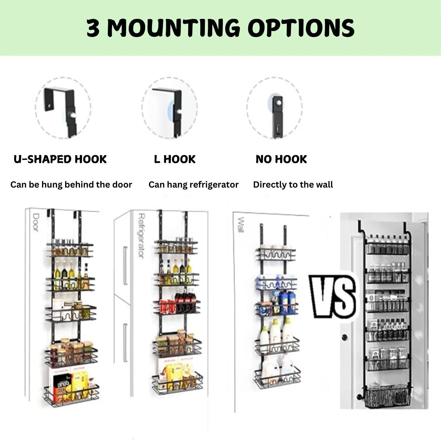 4 Tier Adjustable Baskets Over Door Pantry Organiser | Home Kitchen Storage