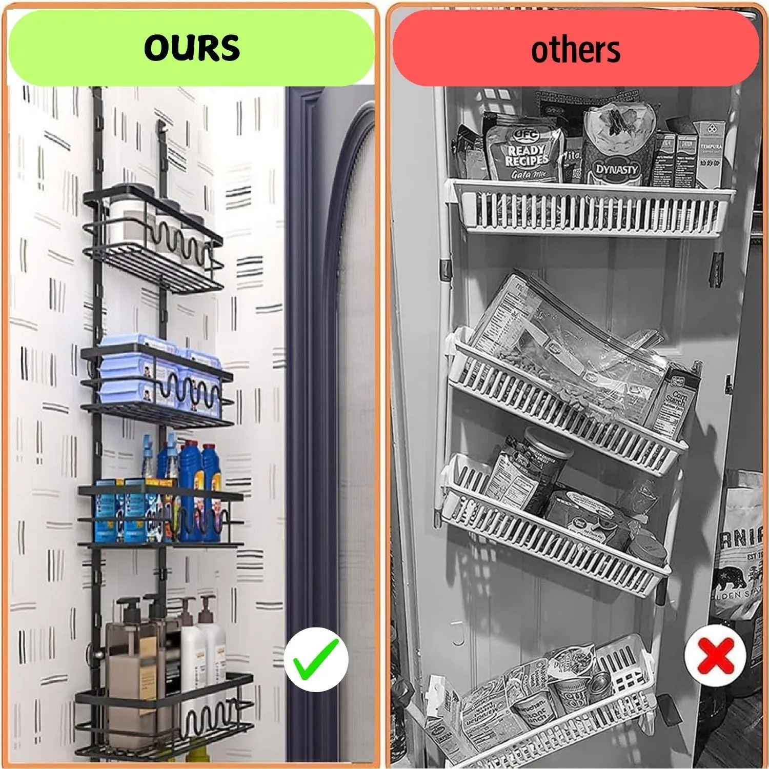 4 Tier Adjustable Baskets Over Door Pantry Organiser | Home Kitchen Storage