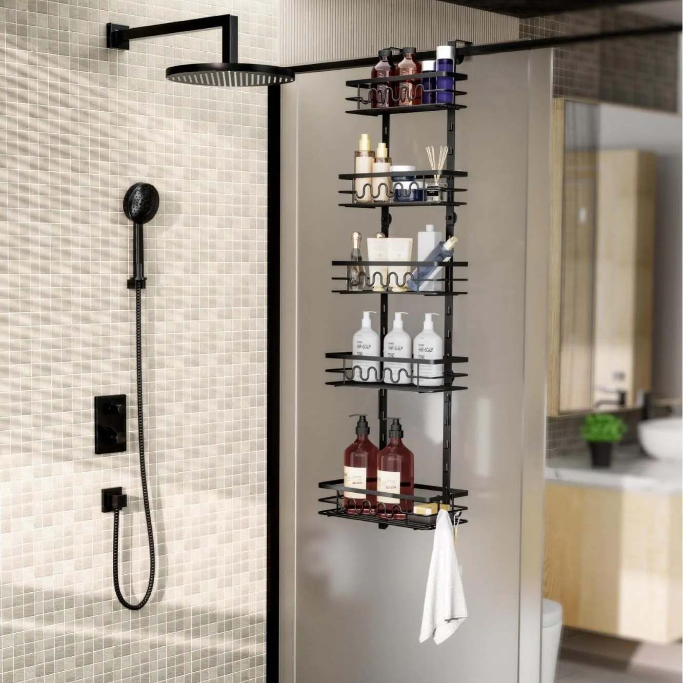 4 Tier Adjustable Baskets Over Door Pantry Organiser | Home Kitchen Storage