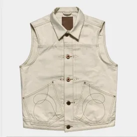 BZEN M.3127-THE CUT REGULAR FIT 2 POCKET BIKER'S VEST-12.5oz-E0 NATURAL