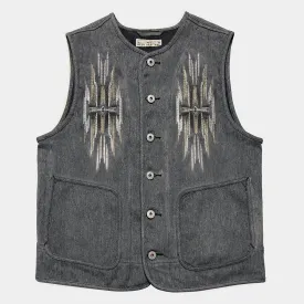 BZEN M.3203R-SILAS NAV-G REGULAR FIT LINED VEST WITH NATIVE AMERICAN MOTIF BRUSHED TWILL-12OZ-E0 GREY