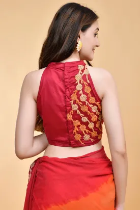 Red Halter Neck Cotton Blouse with Embroidery Red Halter Neck Cotton Blouse with Embroidery