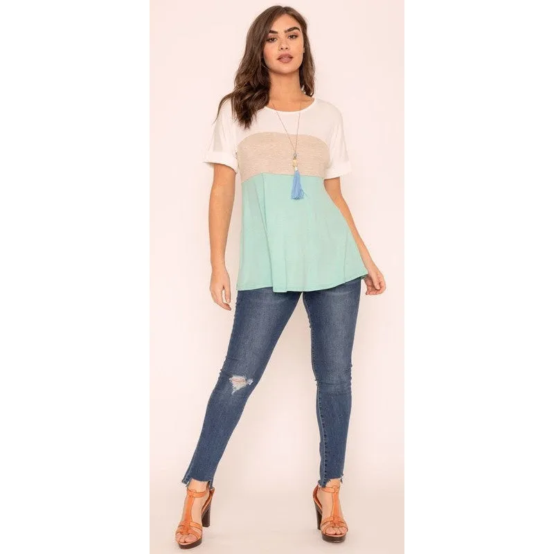 Short Cuff Sleeve Color Block