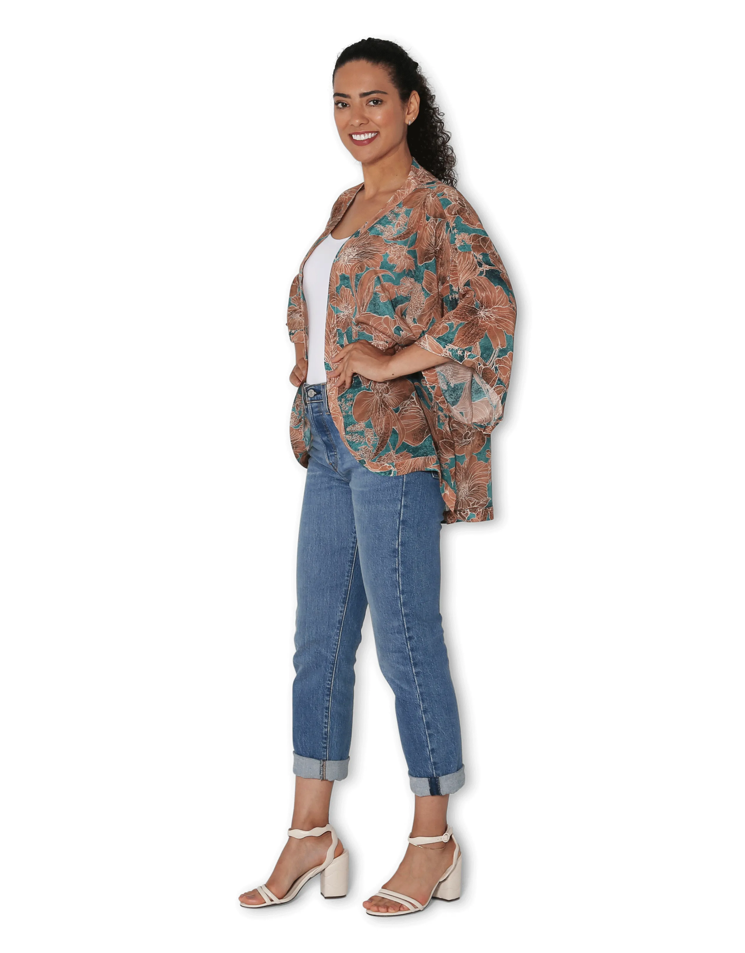 Short Silk Kimono - Orchid Ink